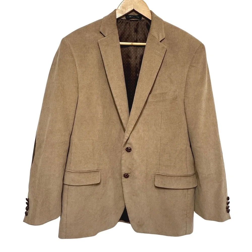 Chaps Corduroy Blazer Mens 42R Tan Elbow Patch Two Button Sport Coat Jacket